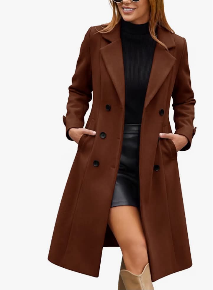 heekpek Women's Long Trench Coat Elegant with Double-Breasted and Pockets