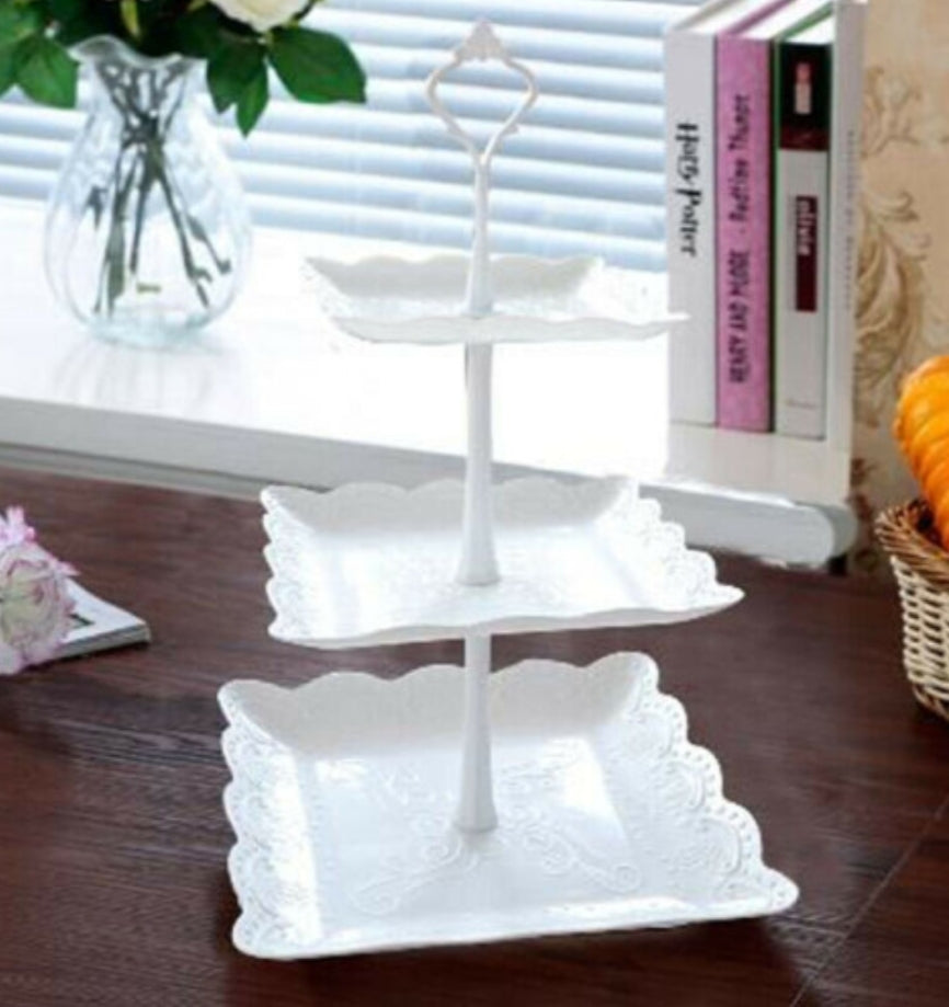 (Square ) 3 Tier Cake Stand Wedding Party Plates