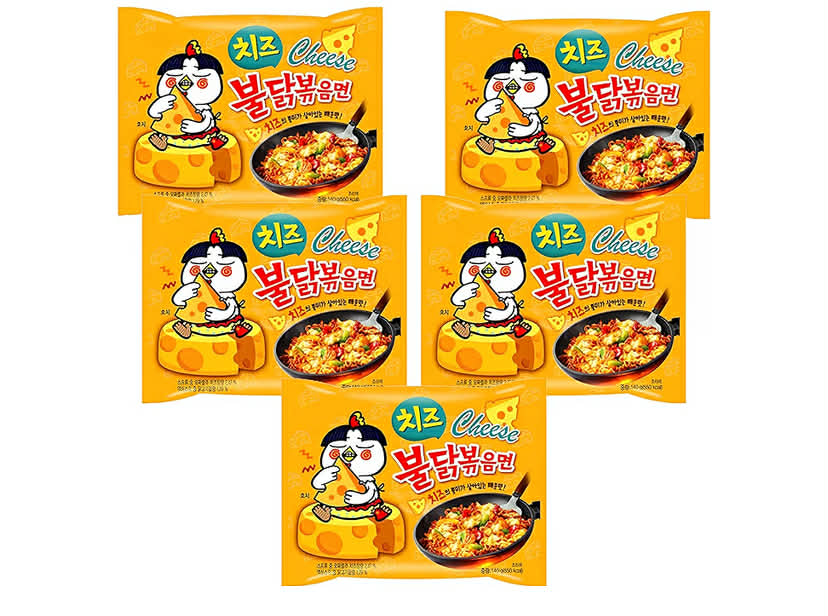 Hot Chicken Cheese Flavour Instant Noodles (Pack of 5 x 140g) Korean Spicy Ramen with Creamy Cheese Twist Ready in Minutes Authentic Korean Experience Halal Certified