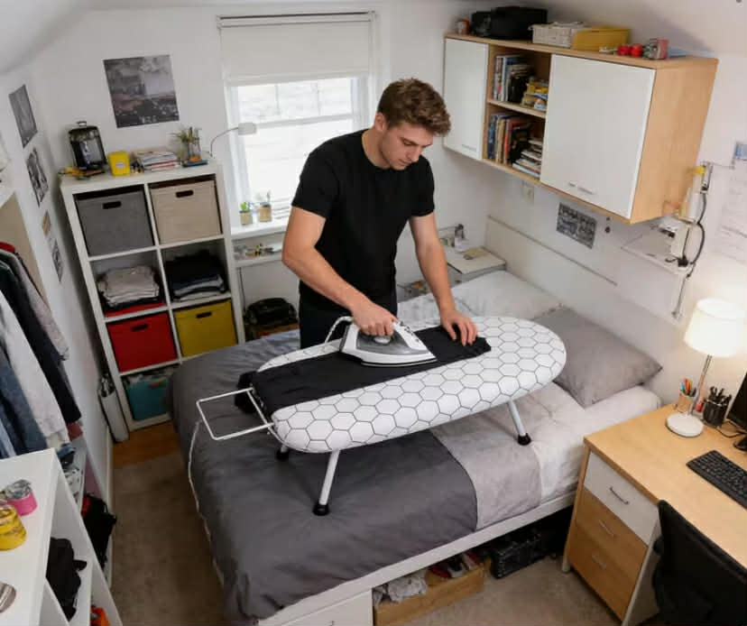 A Compact, Foldable Ironing Board Measuring 66X40Cm, Easy to Store And Lightweight, Making It Ideal for Small Living Spaces Like Apartments And Dorms. It Features Adjustable Height for Convenience