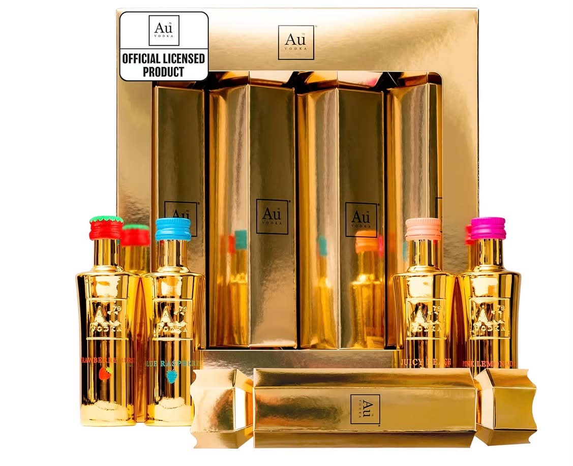 Au Vodka Christmas Crackers, Alcohol Miniatures, 4 x 5 cl