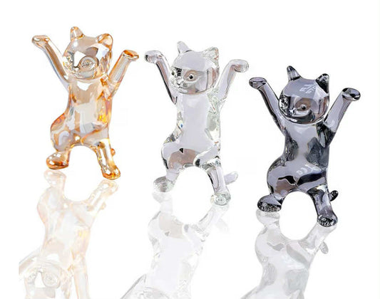 3 Pcs Glass Hand Blown Art Cats
