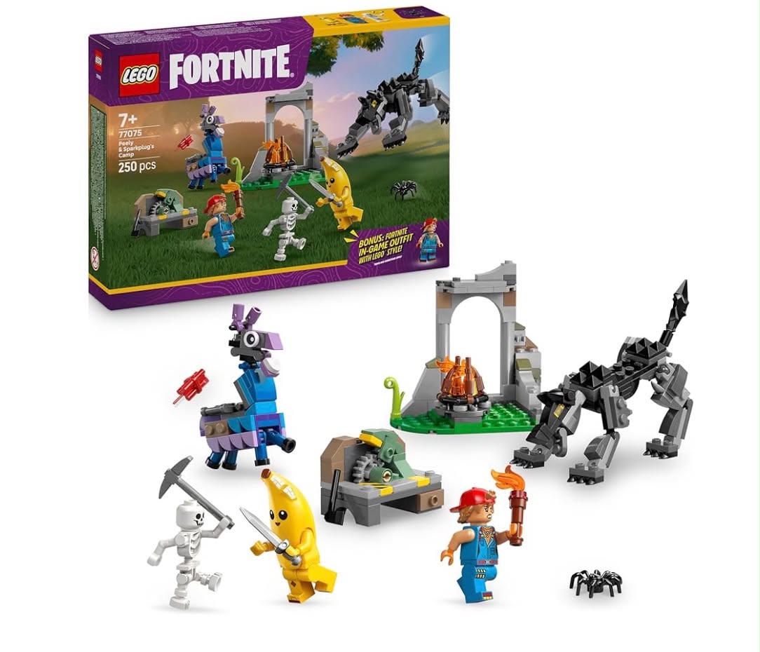 LEGO Fortnite Peely & Sparkplug’s Camp Toy - incl. Wolf & Supply Llama Figures plus 3 Minifigures & a Campfire - Gaming Gift for 7+ Year Old Boys, Girls & Fans