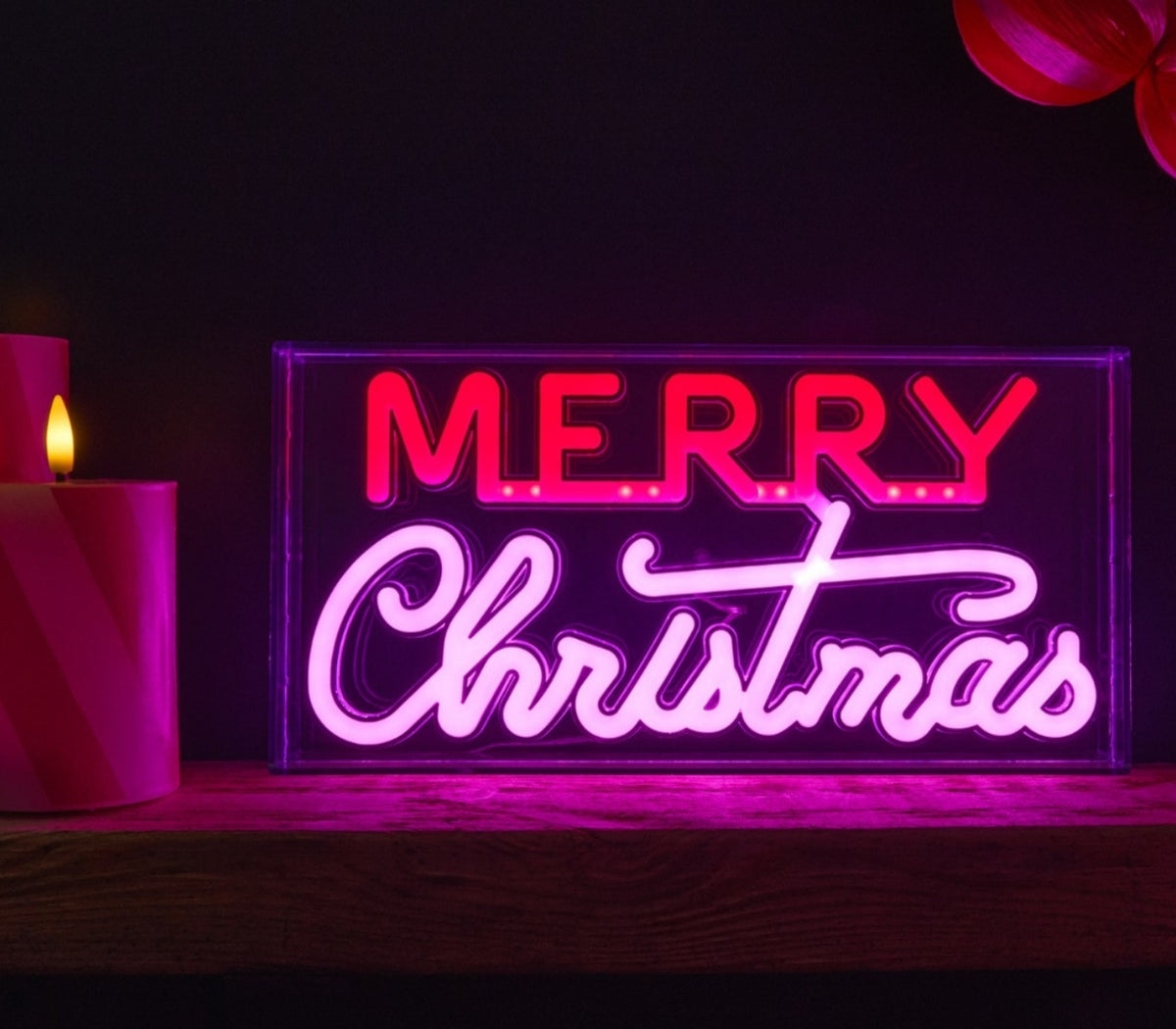 Merry Christmas LED Sign - Hot Pink/Red or Red/Green