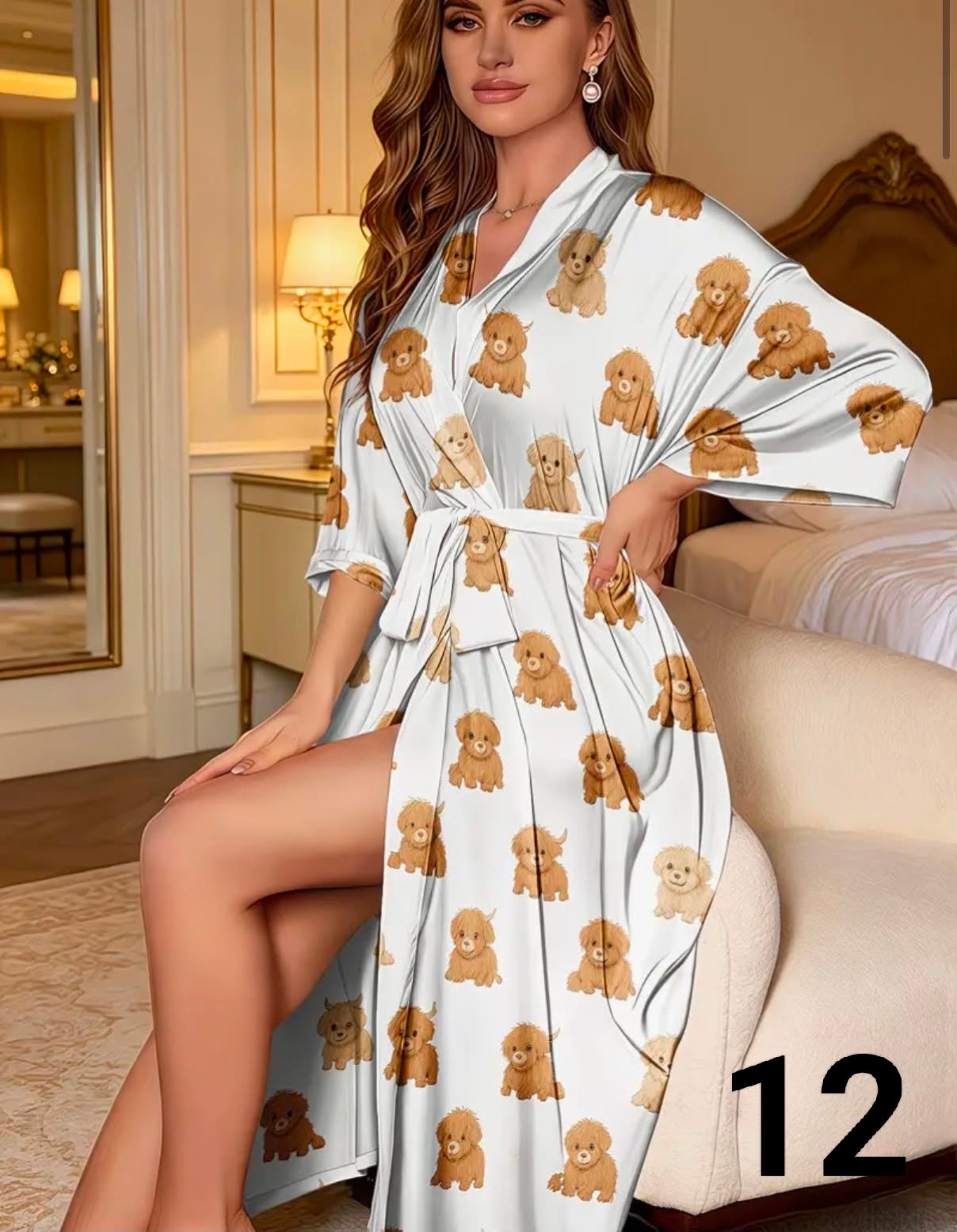 1 pc Women's Elegant V-Neck Fall Print Pajamas - Soft Satin Nightgown.
