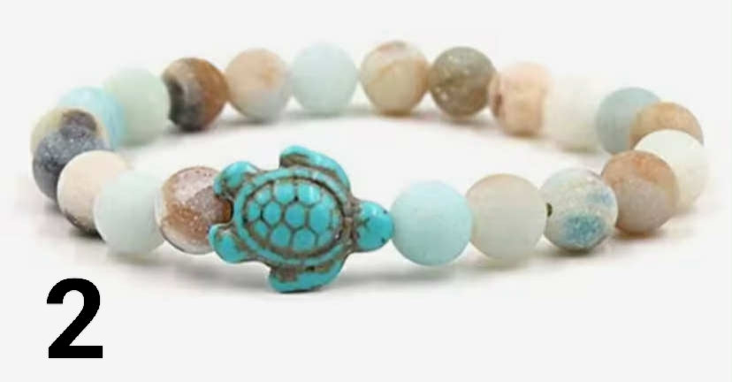 Beaded Natural stone tortoise bracelet sea turtle