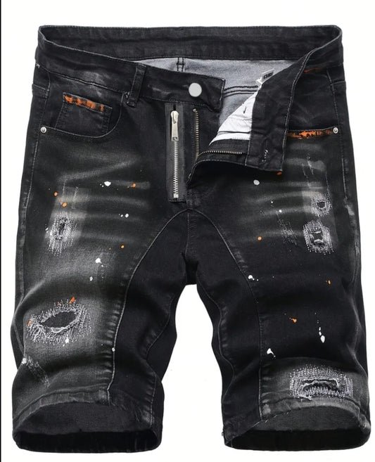 Summer Men'S High-Elastic Ripped Denim Shorts, Casual Fashion Knee-Length Street Ripped Hollowed-Out Everyday Shorts