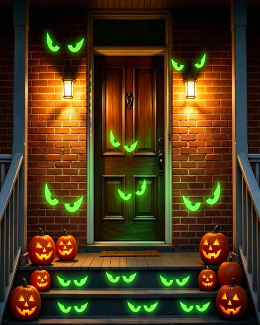 16 Pairs Fluorescent Glowing Scary Eyes Wall Stickers, Halloween Thriller Peeking Eye Decals, Suitable For Windows, Stairs, Front Door, Removable Halloween Home Indoor/Outdoor