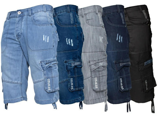 Enzo Mens Shorts Cargo Combat Work Shorts Pockets Knee Length Denim Half Pants