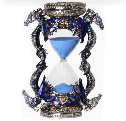 Metal Dragon Hourglass, Sand Timer 15 minutes, Home and office decorative dragon statue, Gunmetal Finish.