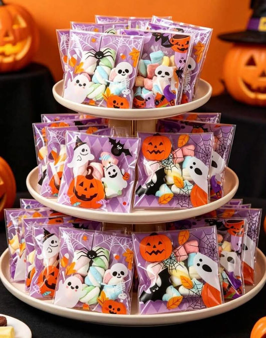 100pcs Halloween Self-Adhesive Bags, Transparent Horror Pumpkin Spider Self-Sealing Gift Bags, Halloween Candy Bags, Halloween Decoration Bags, Cookie Baking Bags,