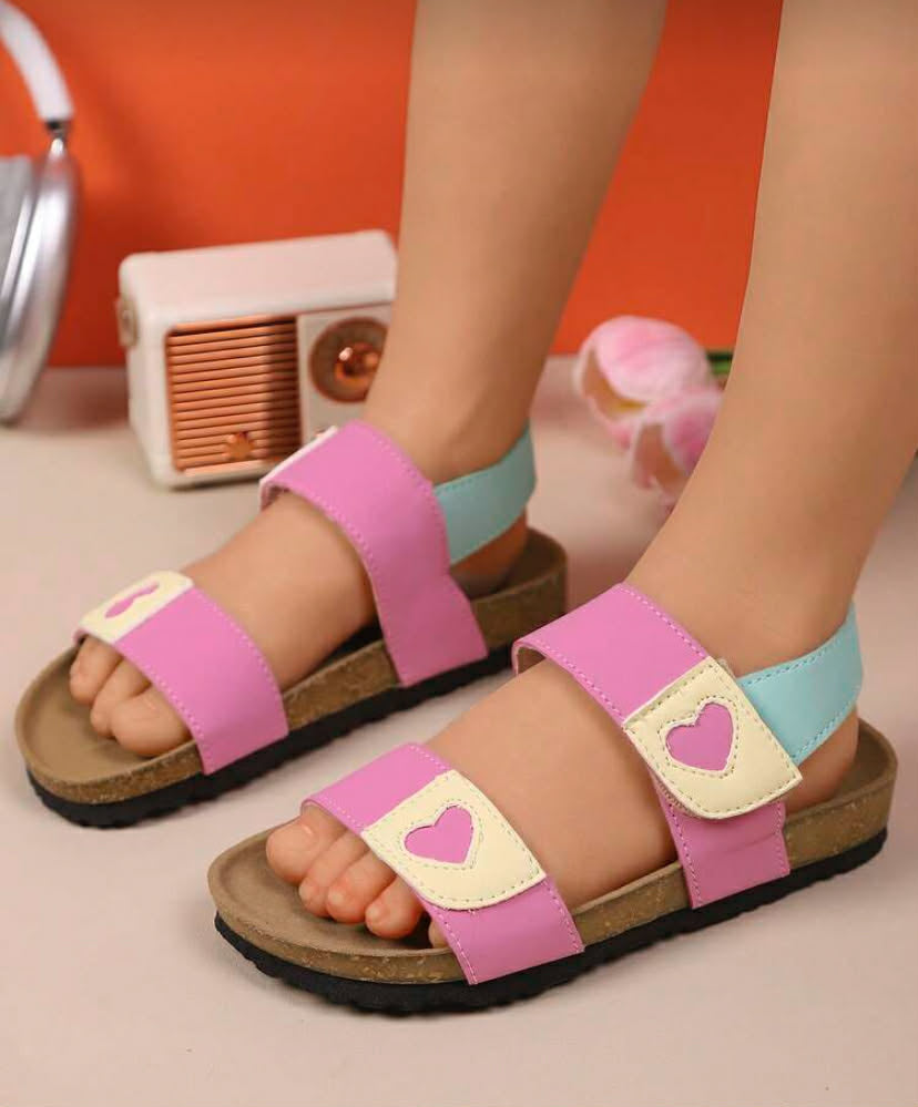 1 Pair Girls' Fashion Flat Sandals, Rainbow Decor, Stylish & Versatile, Suitable For Girls' Outdoor, Travel, Vacation