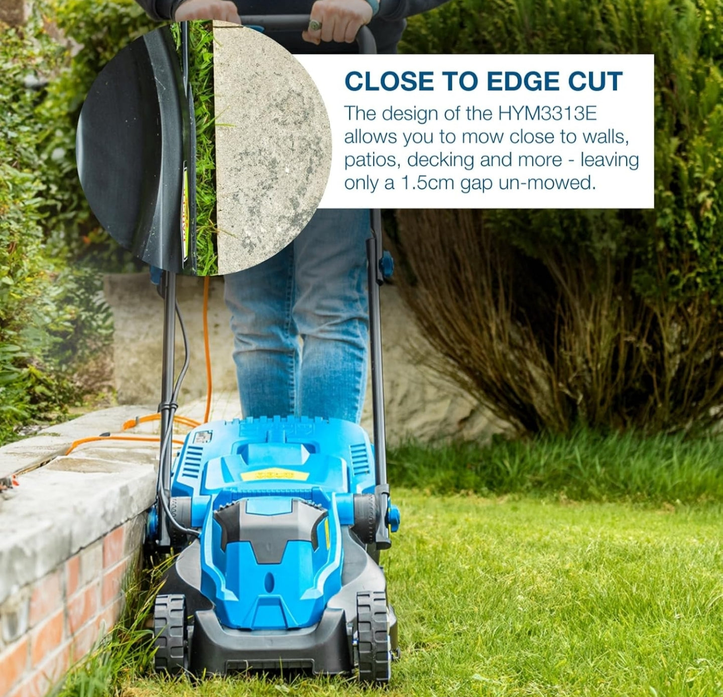 Hyundai 1300W Electric Lawn Mower – 33cm Lightweight Corded Lawnmower, 30L Grass Box, Foldable Handle, 3 Cutting Heights, Ideal for Small Gardens