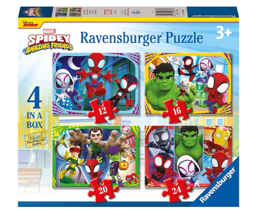 Ravensburger Marvel Spidey & His Amazing Friends Spiderman Jigsaw Puzzles for Kids Age 3 Years Up - 4 in a Box (12, 16, 20, 24 Pieces)
