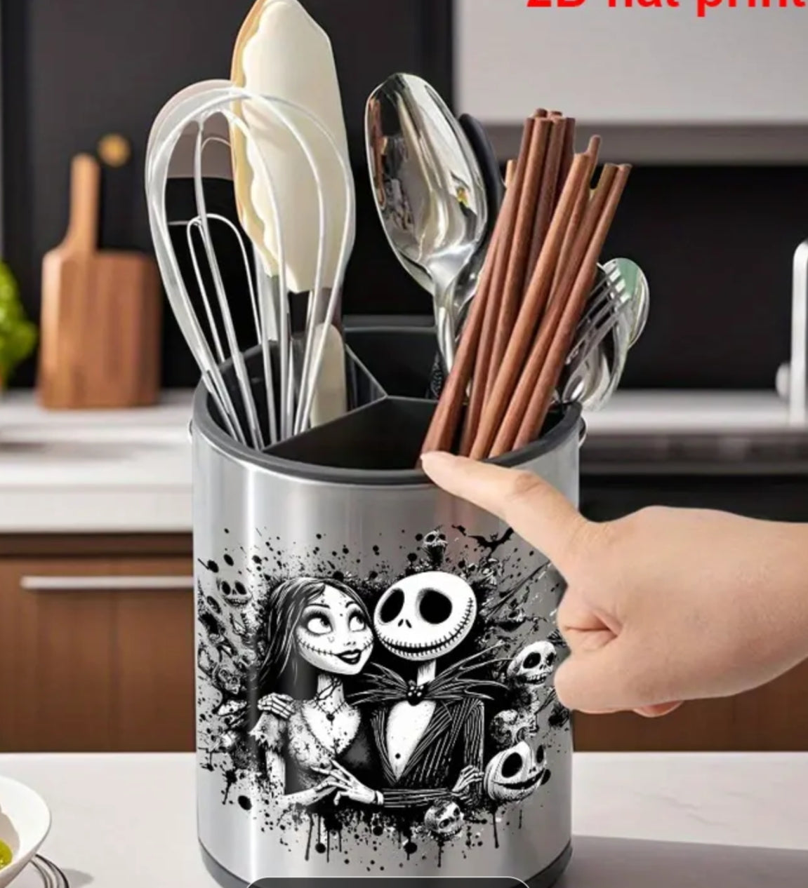 1 pc The Nightmare Before Christmas Jack & Sally Stainless Steel Rotating Utensil Organizer -