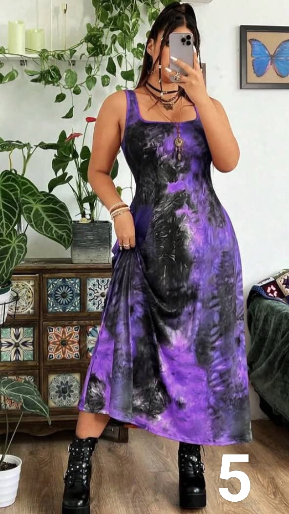 Plus Size Tie-Dye Holiday Summer Dress Maxi Women Outfit
