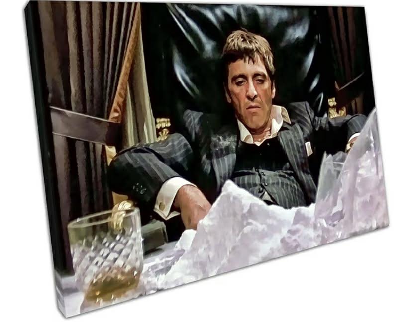 American gangster Tony Montana Scarface Film Ready to Hang Canvas Wall Art Print On Canvas Picture For Home Office Decor 91x61cm (36x24In)