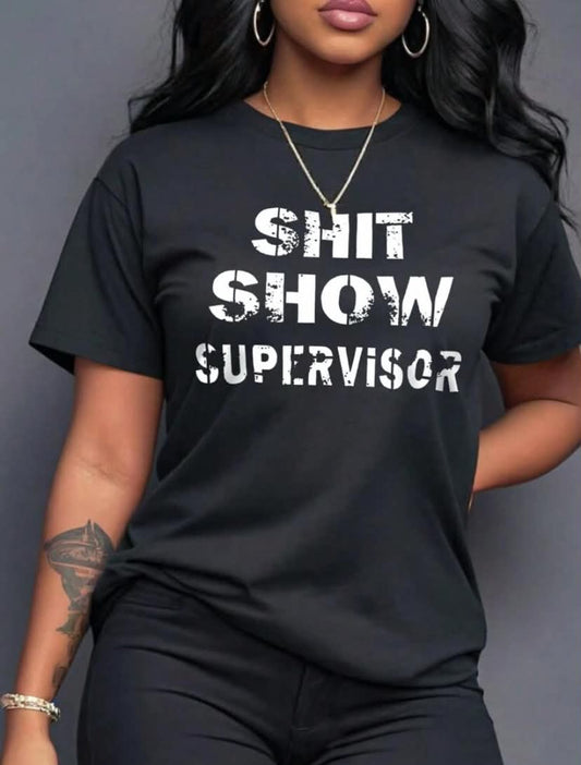 Casual Short Sleeve T-Shirt For Summer, SHOW SUPERVISOR Graphic