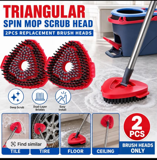 2 Pcs Spin Mop Scrub Brush Heads, Dual-layer construction, Triangle 360 Rotating Mop Head