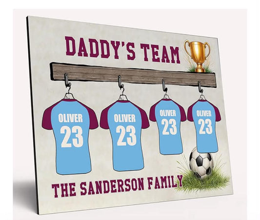 Personalised Dad Gift Football Shirts Choose Your Team Colours Father's Day Hanging Custom Names Family Kids Wooden Plaque