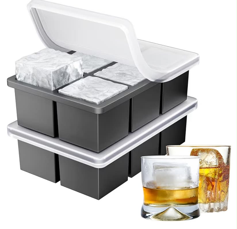Upgraded Large Ice Cube Moulds - 2 Pack Silicone Ice Cube Tray with Lid, LFGB Certified BPA Free, 5cm 12 Cubes Ice Trays for Whiskey Cocktail Drinks, Easy-Release,Stackable & Dishwasher Safe