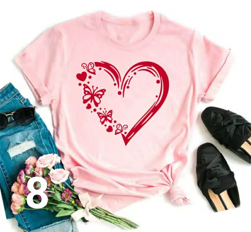 Watercolor Butterfly Heart Printed T Shirt