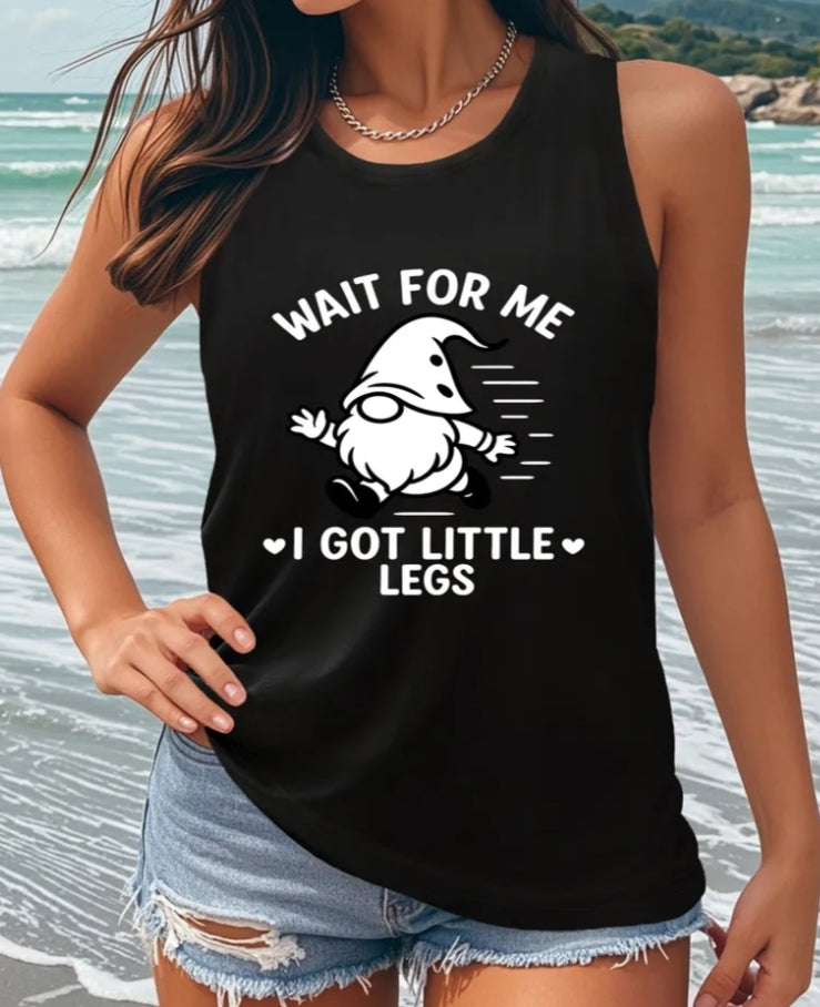 Plus Size Wait for Me I Got Little Legs Print Tank Top, Crew Neck Vest, Casual Sleeveless Comfy Vest