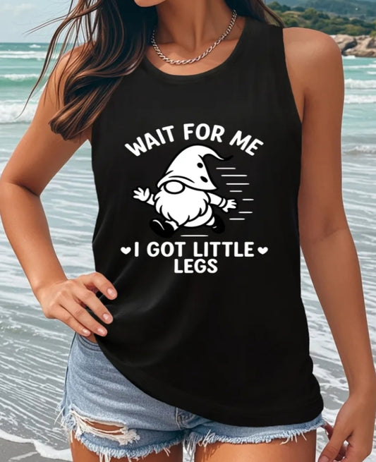 Plus Size Wait for Me I Got Little Legs Print Tank Top, Crew Neck Vest, Casual Sleeveless Comfy Vest