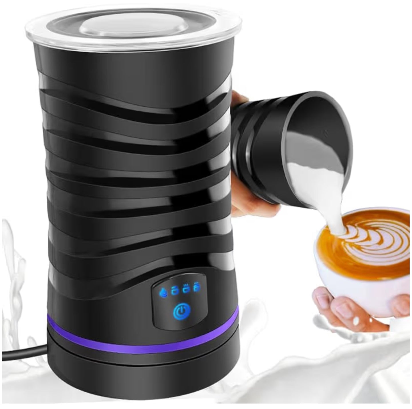Electric Milk Warmer and Frother, 4 in 1 Automatic Frother and Milk Steamer, 600ml Large Capacity Hot and Cold Foam Maker for Coffee Latte Cappuccino, Hot Chocolate, Black