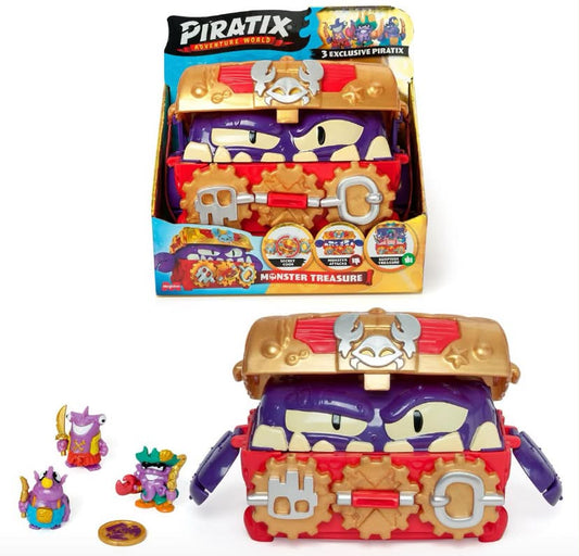 PIRATIX, ADVENTURE WORLD Monster Treasure - Treasure chest with a monster hidden inside, includes 1 chest, 3 Piratix, 1 treasure and 3 accessories