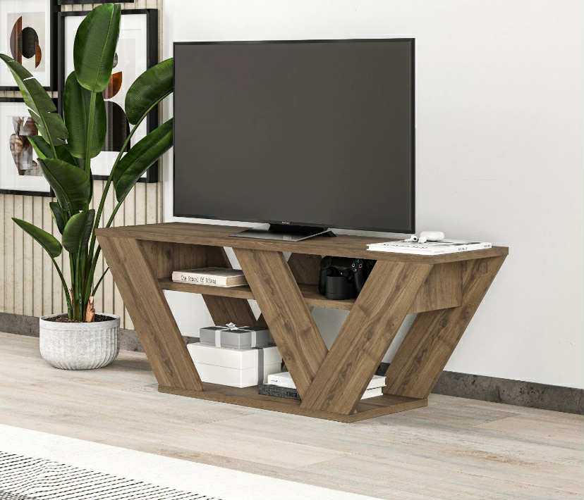 Pipralla TV Stand 110cm – V-Shaped Legs, 2 Open Compartments