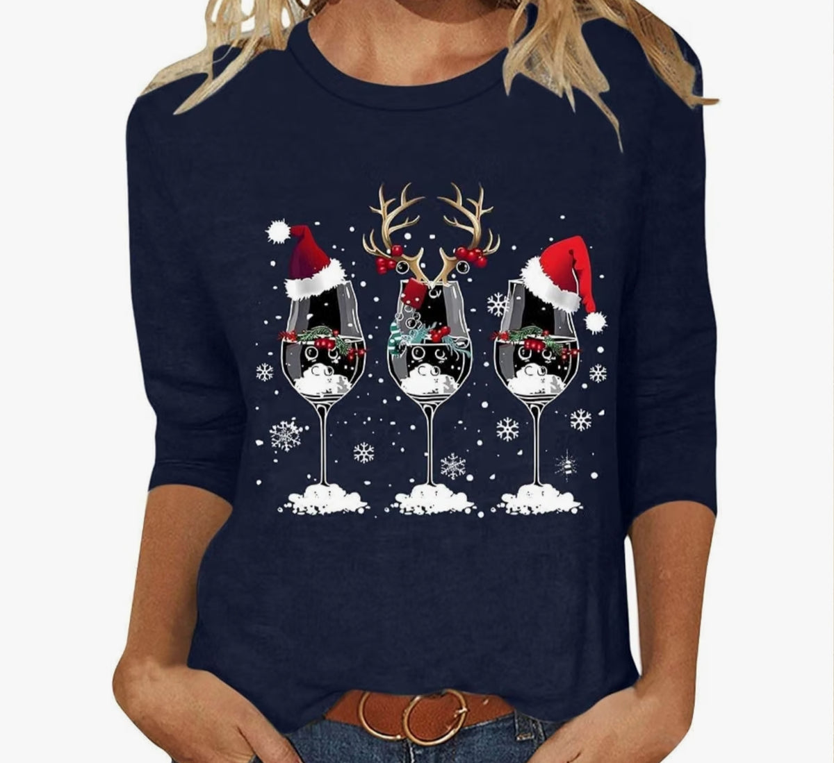 Christmas Jumpers for Women  3/4 Sleeve Printed Sweatshirt Casual Crewneck Pullover Loose Christmas Blouse Tunic T Shirt Ladies Xmas Sweatshirts