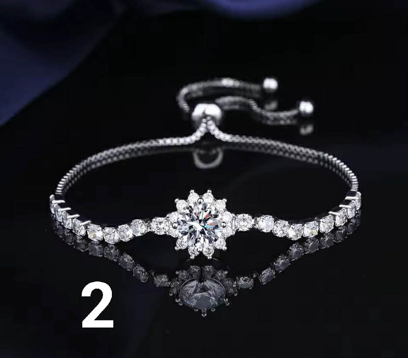 Adjustable Pink Blue Zircon Heart Bracelets For Women