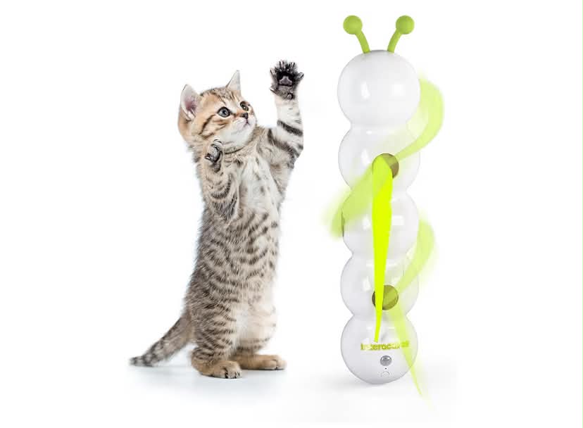 ALL FOR PAWS Interactive Cat Feather Toy, Automatic Fluffy Tail Teaser with Motion Sensor,Whack a mole Cat Toy, USB Rechargeable, Suction Cup for Stable Play, Perfect for Indoor Cats