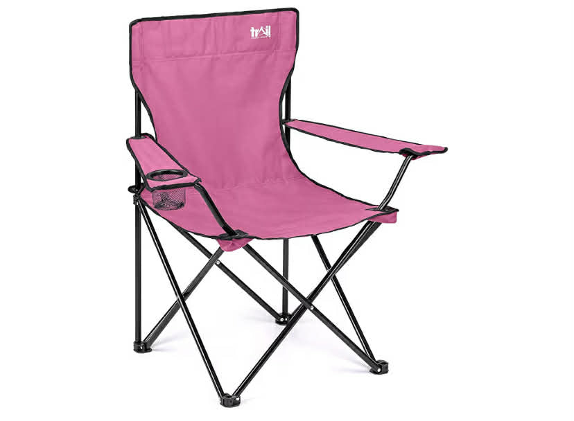Trail Folding Camping Chair, Lightweight Outdoor Chair with Cup Holder Armrest, Heavy Duty Tubular Steel Frame, Fast-Drying Polyester, Carry Bag, 100kg Capacity