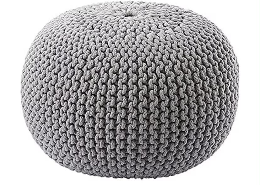 Chunky Knitted Round Pouffe Foot Stool 100% Cotton Children or the Elderly Living Room