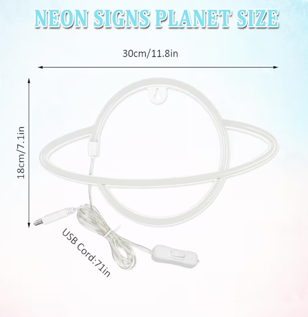 Neon Sign Light for Bedroom – USB Powered LED Wall Decor Light for Kids Room, (Planet)