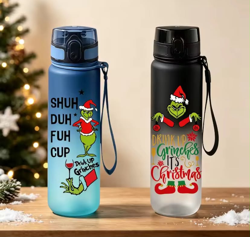 The Grinch Christmas 650ml Gradient Frosted Water Cup and Portable Sports Drinking Bottle with Bouncing Lid