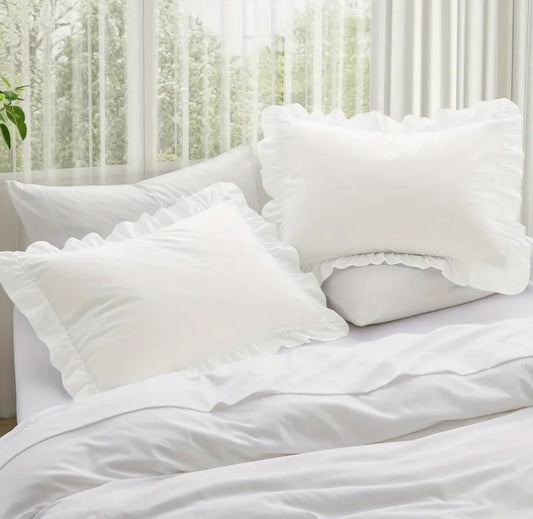 2 pcs Ruffled Pillow Covers with Envelope Closure, Wrinkle Resistant Pillowcases Ruffled Pillow Shams