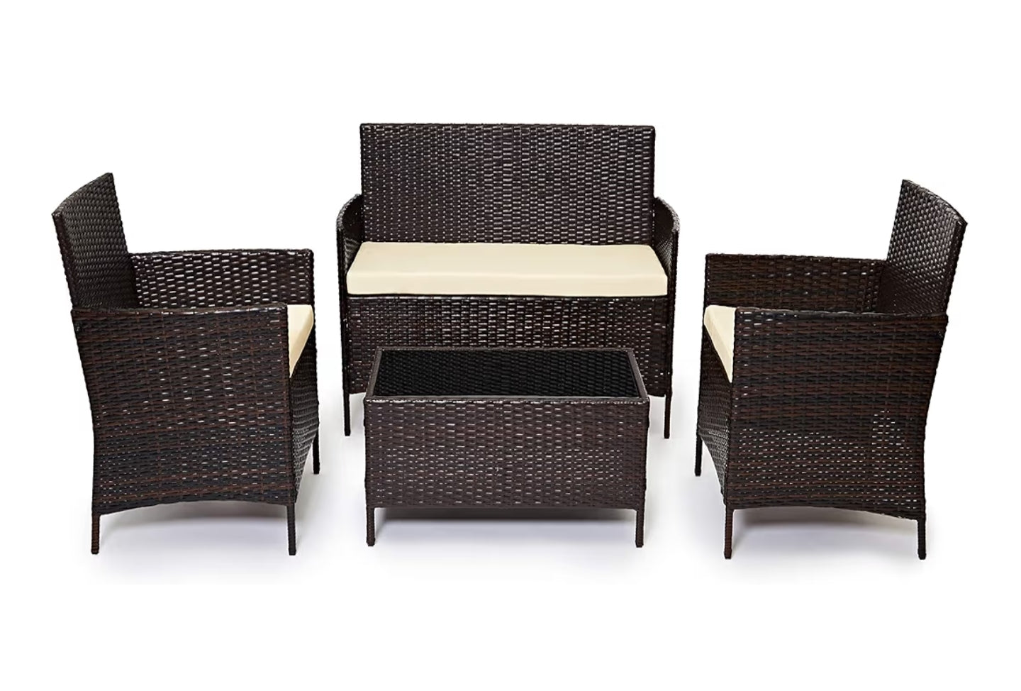Rattan Garden Furniture Set Patio Conservatory Indoor Outdoor 4 Seater Piece Modular Sofa Loveseat Chair Glass Top Coffee Table with Cushions
