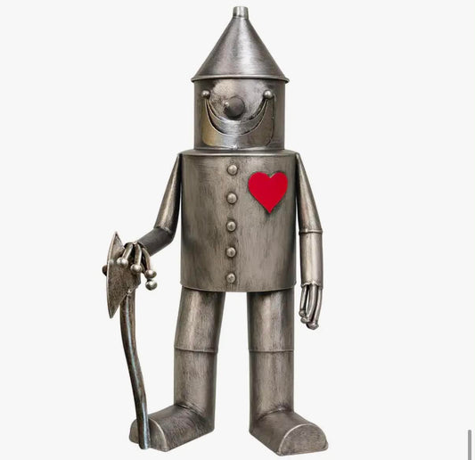 Tin Man Garden Ornament Metal Statue with Heart – 41cm Silver Garden Sculpture for Outdoor Yard, Patio & Lawn Décor – Unique Quirky Garden Gift,
