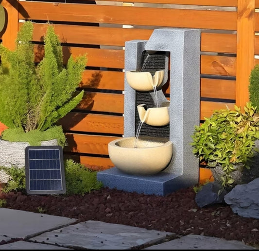 Solar Water Fountain 3 Tier Cup And Slate Effect Beautiful Solar Water Feature Waterfall Garden fountains with Solar Powered Pump for Outdoor Garden Water Features Decoration 23.5x19.5x45.5cm