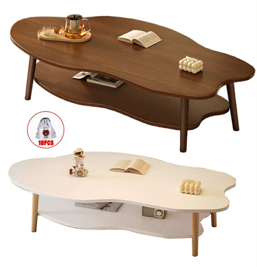 2 Layer Coffee Table Cloud Tea Table Modern Living Room Desk W/ Storage Shelf