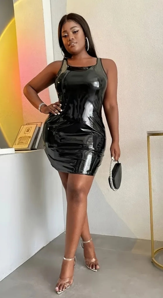Women Plus Size Sexy Sleeveless Tank Bodycon Dress Ladies Shiny Patent Mini Dress