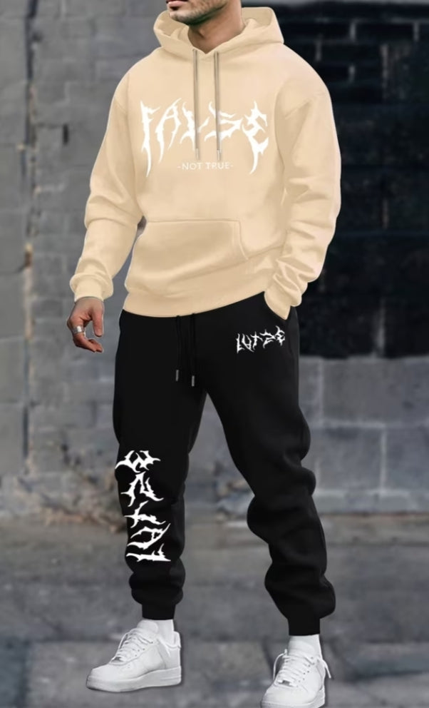 2 pcs Set Casual Trendy Printed Couple's Hooded Sweatshirt