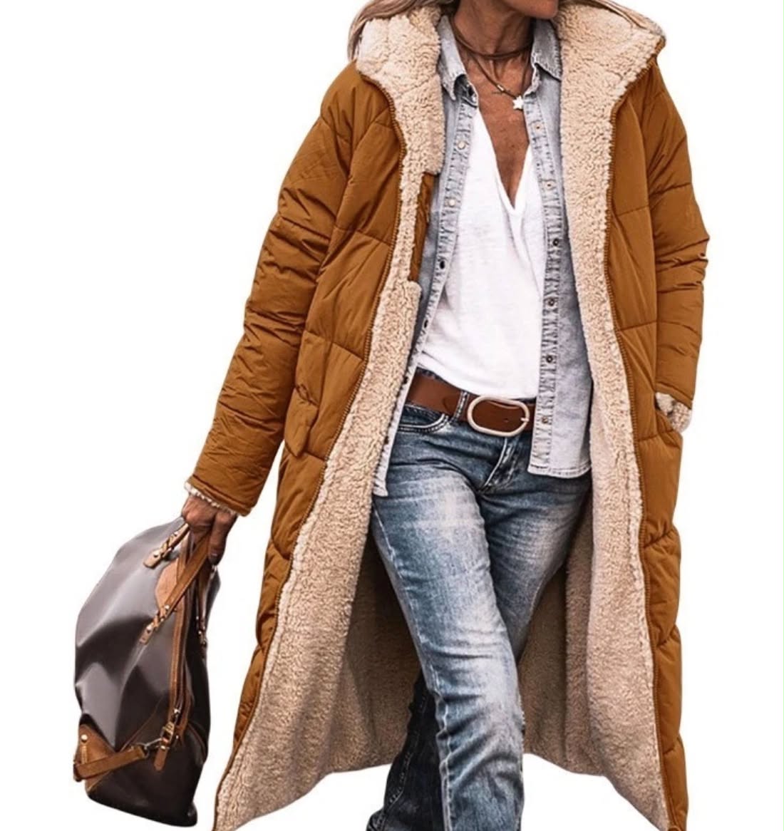 Women Ladies Warm Winter Long coat Double Faced Long Sleeve Hooded Sweat Jacket