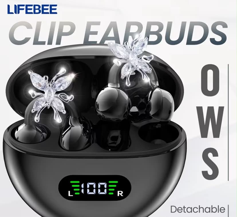 Wireless Open Earbuds, OWS Clip On Earphones, Butterfly Earrings Earbuds, Pure Stereo Sound, Suitable for Exercise/ Sports/ Outdoors, Wireless Earphone, Clip Earbuds, Travel Earbuds,