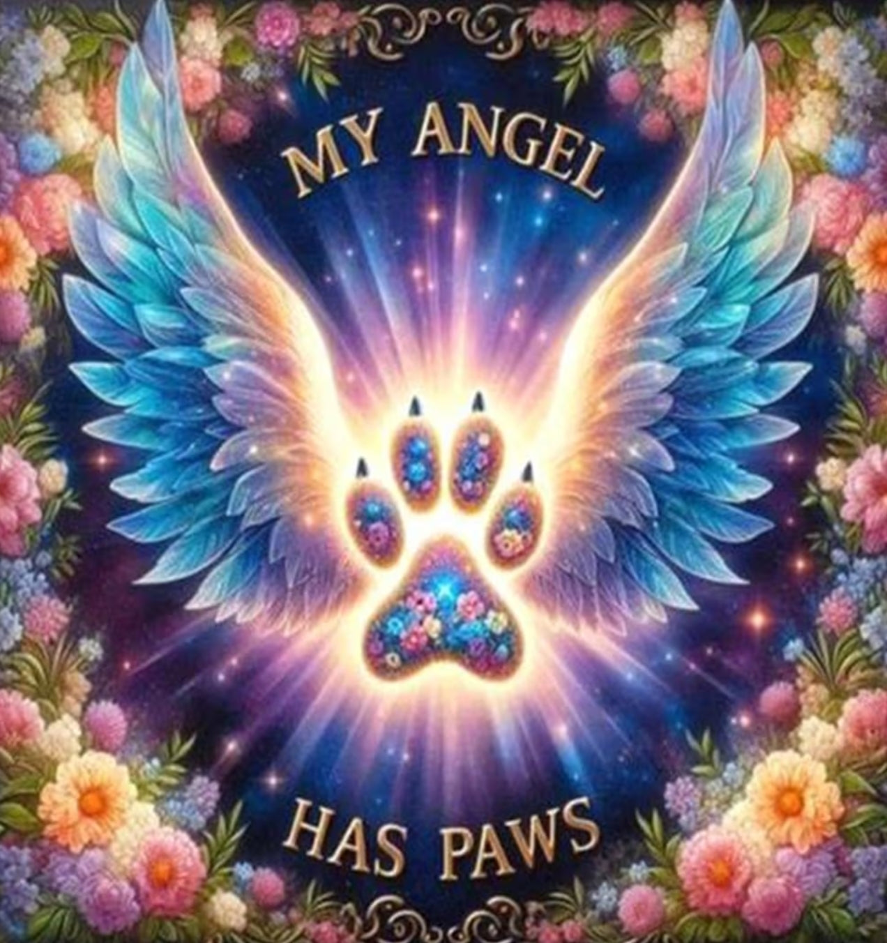 Diamond Art Painting Kit - 5D DIY Full Round Drill Paws Angel