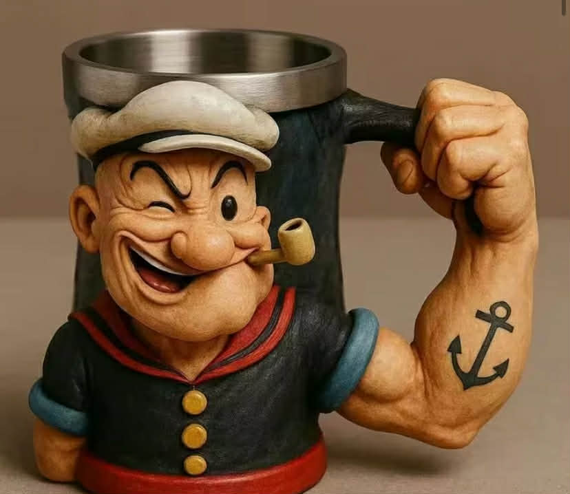 Large Capacity 3D Popeye Mug - Resin Coffee Cup Featuring Cartoon Design, Made from Sturdy ABS Material