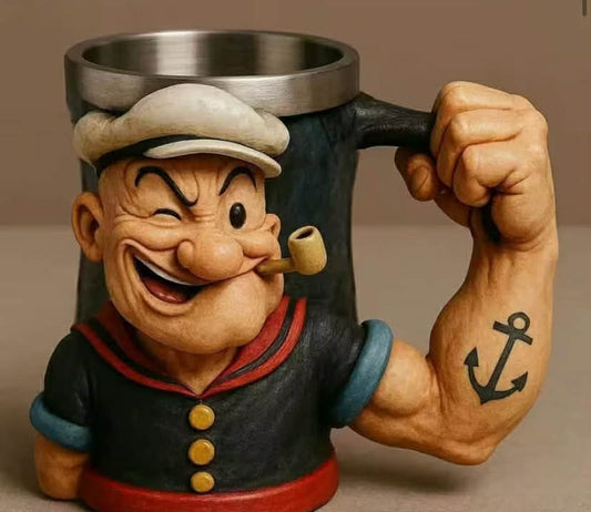 Large Capacity 3D Popeye Mug - Resin Coffee Cup Featuring Cartoon Design, Made from Sturdy ABS Material